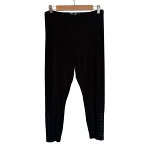 Sympli Pants Women 10 Black Button Accent Pull On Ankle Minimalist Office Work